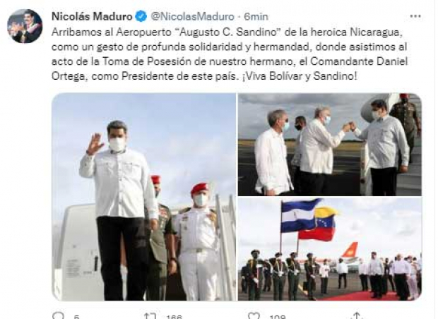 El arribo de Nicolás Maduro, presidente de Venezuela, al Aeropuerto Internacional Augusto C. Sandino