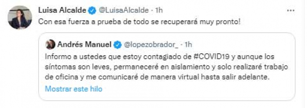 Mensaje de Luisa María Alcalde a AMLO