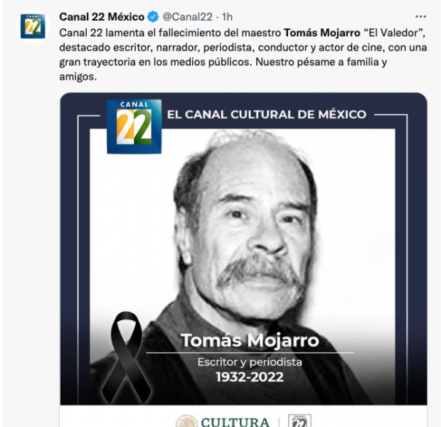 Lamentan muerte de Tomás Mojarro.