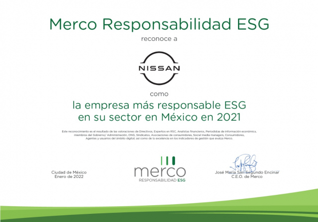 Nissan Mexicana es reconocida por Merco como una de “Las Empresas más Responsables ESG en México en 2021
