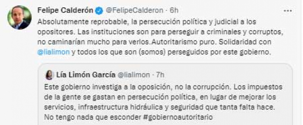 Felipe Calderón reprobó la persecución política y judicial contra los opositores