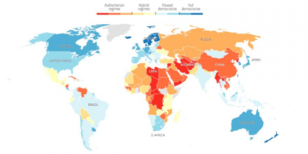 El Índice de Calidad Democrática 2021 de The Economist expuesto en un mapa