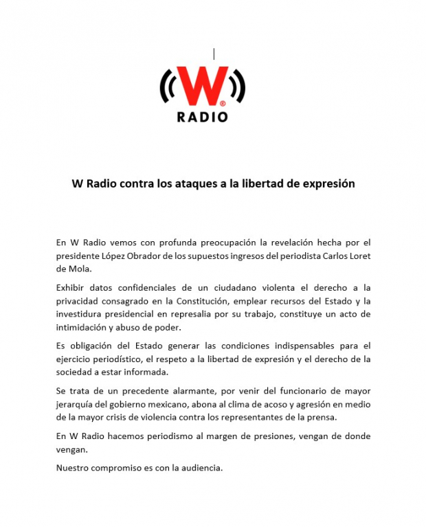 El comunicado de W Radio