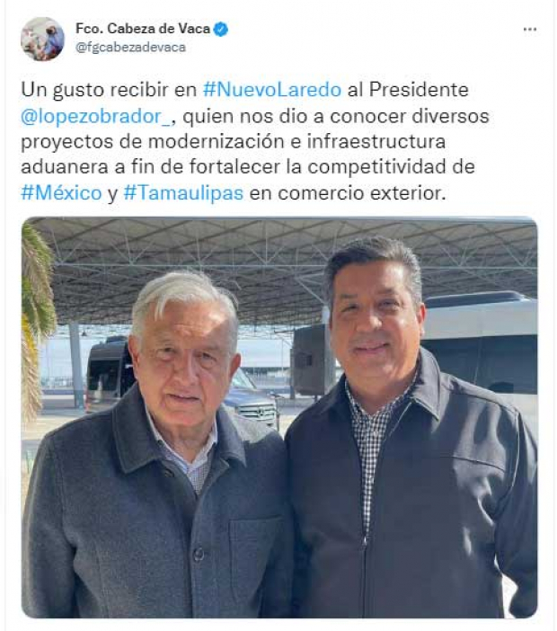 El mensaje en Twitter del gobernador de Tamaulipas