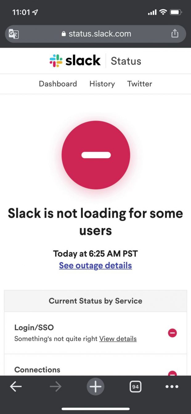 Problemas en la aplicación Slack.