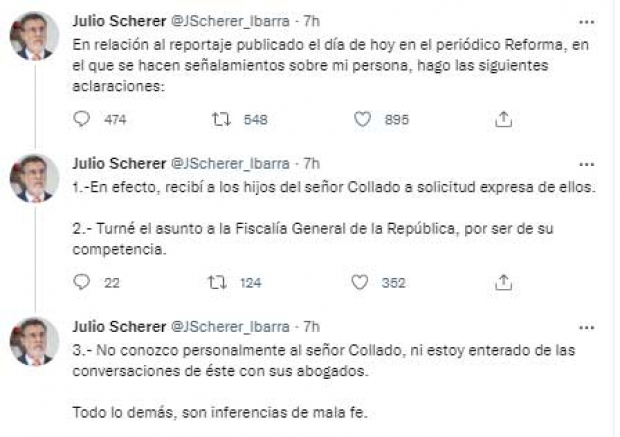 El hilo de mensajes en Twitter de Julio Scherer