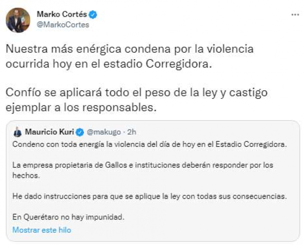 El mensaje de Marko Cortés en Twitter