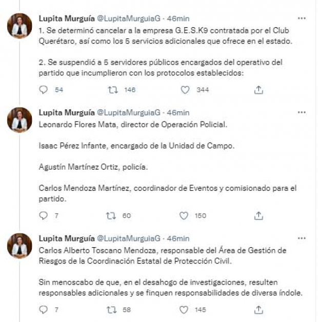 El hilo de mensajes de Guadalupe Murguía en Twitter