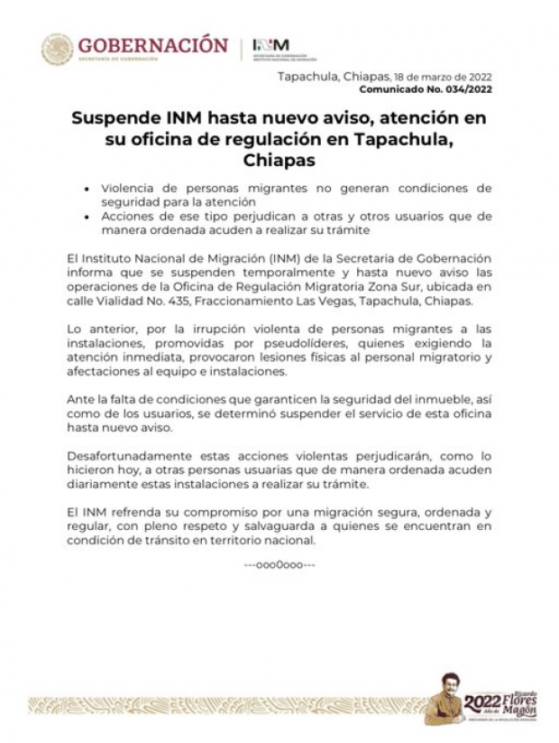 Se suspende el servicio en la Oficina de Regulación Zona Sur de Tapachula, Chiapas