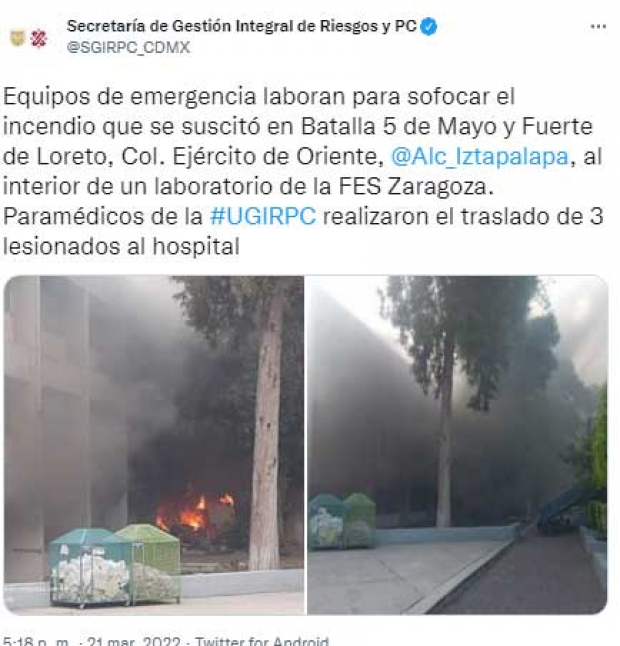 Incendio tras explosión en la FES Zaragoza