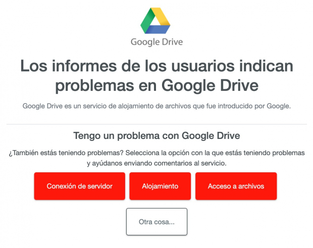 En Google Drive, los principales problema son la conexión del servidor, alojamiento y el acceso a los archivos