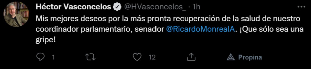 El senador Héctor Vasconcelos también deseó la pronta recuperación de Ricardo Monreal.