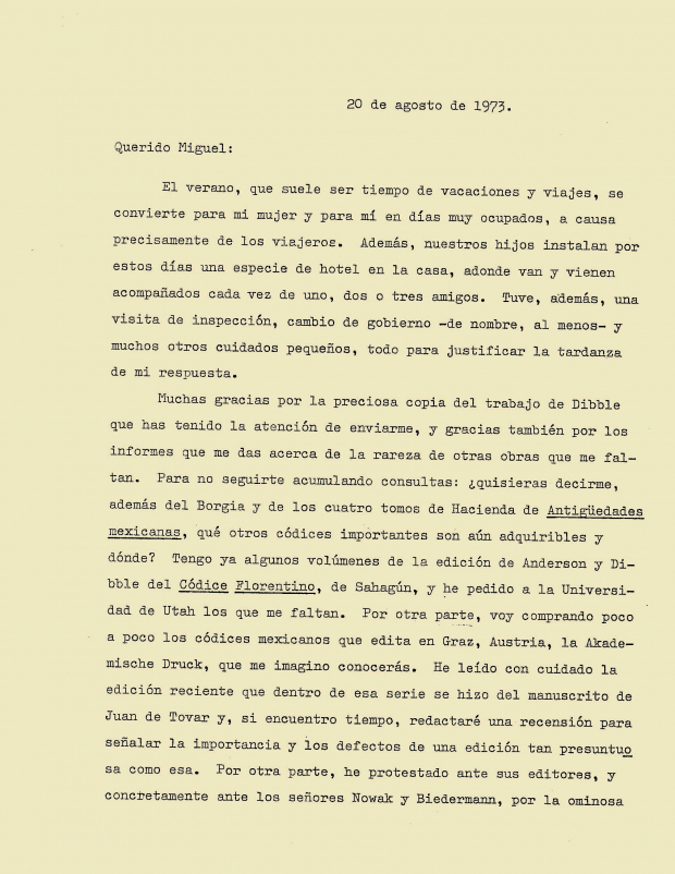 Fragmento de una carta a León-Portilla de José Luis Martínez.