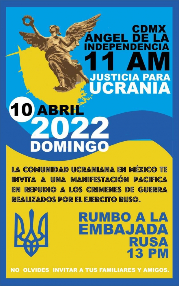 El Movimiento Ucraniano en México informó que este domingo 10 de abril realizarán una nueva marcha en la CDMX