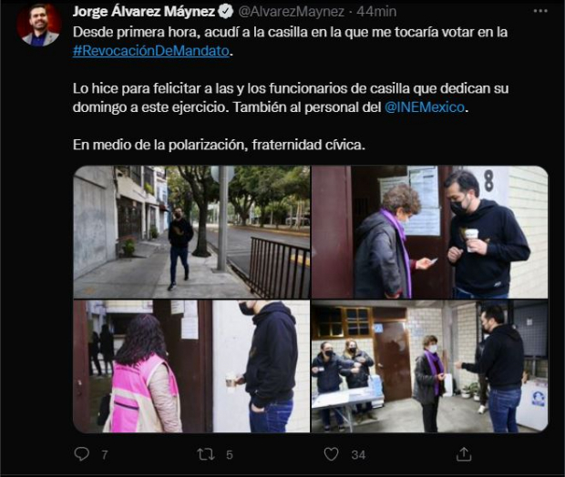 Jorge Álvarez Máynez acudió a visitar a los funcionarios de casilla por su labor este domingo.