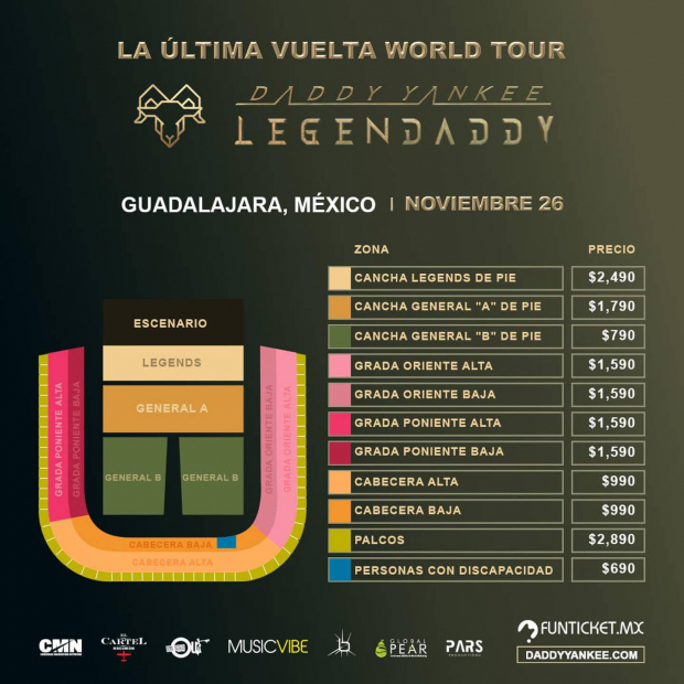 Precios de boletos para Daddy Yankee en Guadalajara