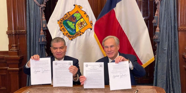El gobernador de Coahuila, Miguel Riquelme y Greg Abbott