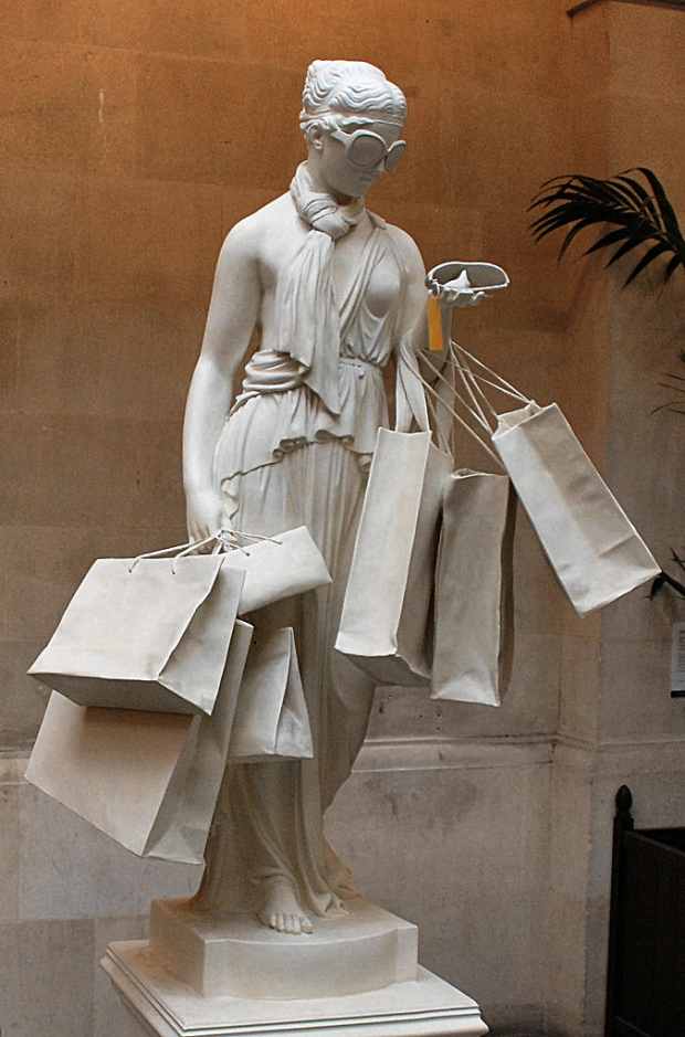 Compradora feliz, resina acrílica sobre chapa de abedul, 2009.