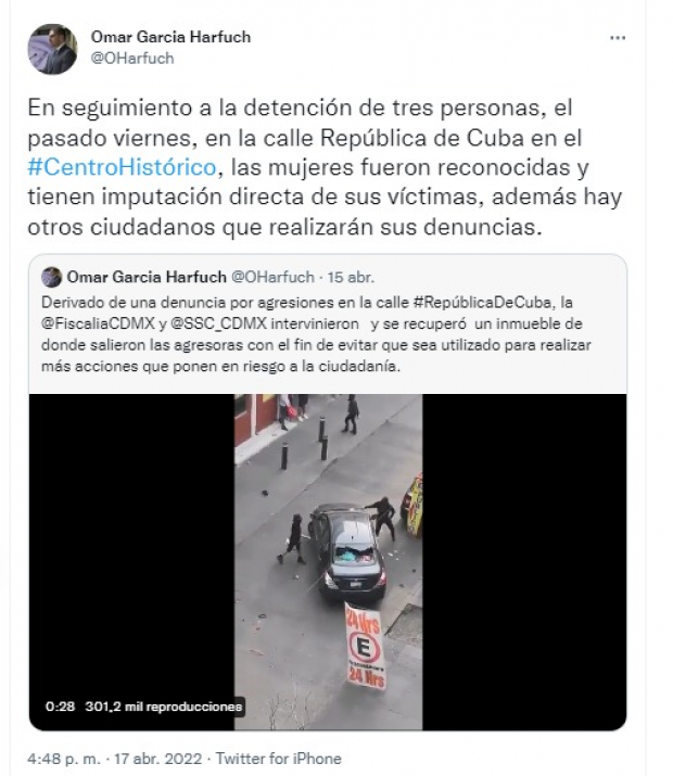 Encapuchadas detenidas en CNDH tienen imputación directa de sus víctimas: García Harfuch.