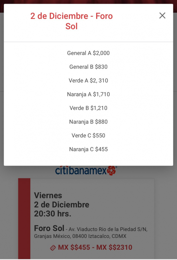 Lista de precios para boletos de Daddy Yankee