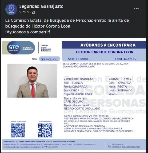 Ficha de búsqueda de Héctor Corona León.