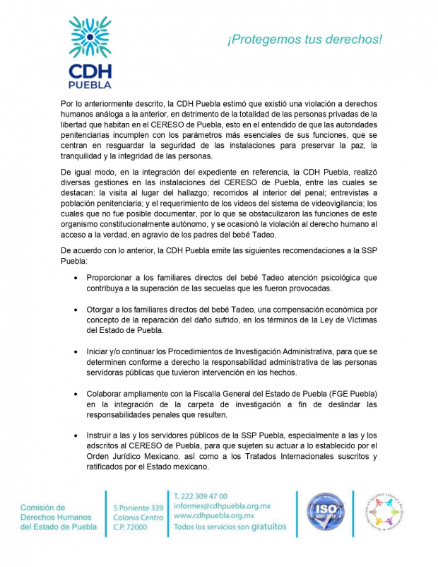 Comunicado CDH Puebla