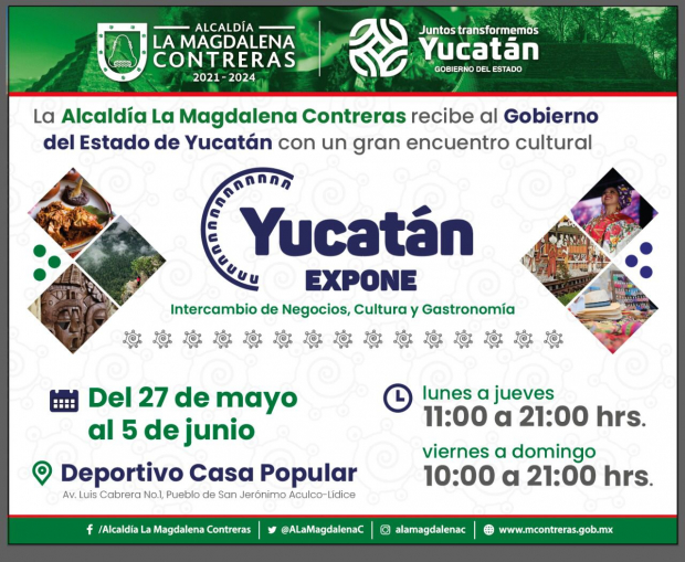 Evento "Yucatán Expone" en la alcaldía Magdalena Contreras de la Ciudad de México.