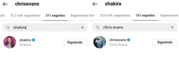 Shakira y Chris Evans se siguen en Instagram