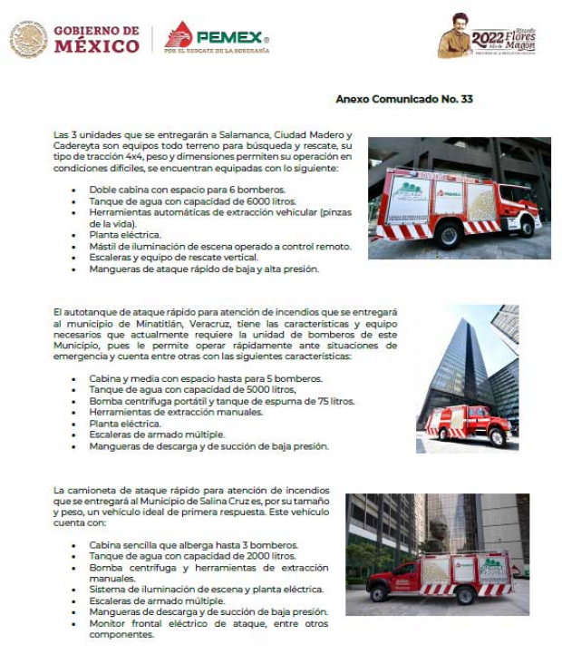 Entregan vehículos y equipamiento para fortalecer cuerpos de bomberos en Pemex