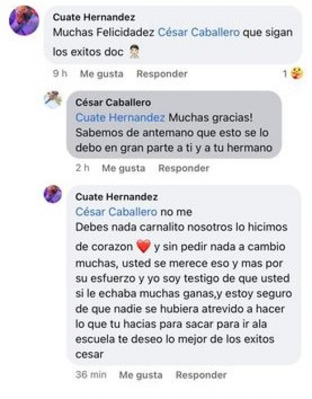 Captura de pantalla de Cuate Hernandez de la conversación con César Caballero.