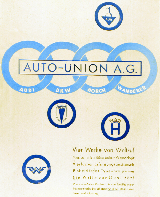 Contemporary advertisement of Auto Union AG, founded on June 29, 1932.