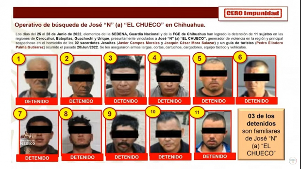 Tres personas de los detenidos son familiares de José "N", El Chueco.