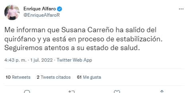 El mensaje de Enrique Alfaro en Twitter