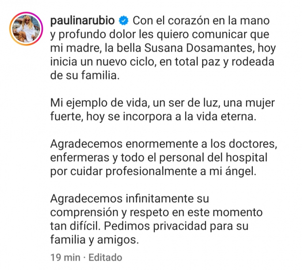Mensaje de Paulina Rubio