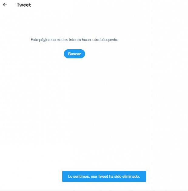 El mensaje en el Twitter del Gobierno de México se borró casi una hora después