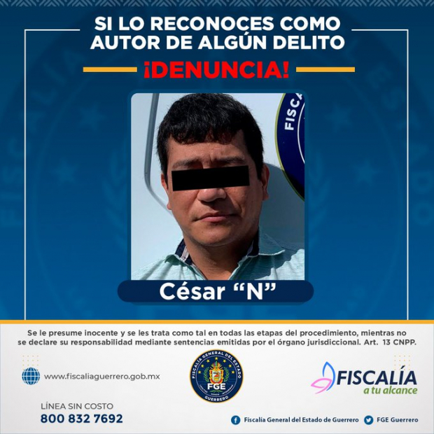 FGE cumplimento orden de aprehensión en contra de César "N", por el delito de feminicidio ocurrido en Taxco de Alarcón.