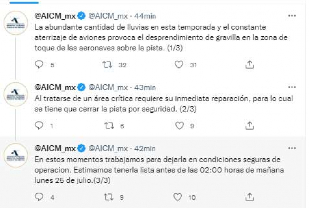 Los mensajes del AICM en Twitter