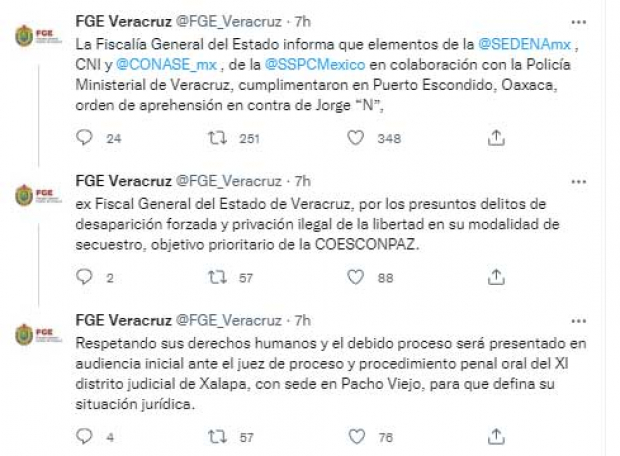 Los mensajes en Twitter de la Fiscalía de Veracruz tras la detención en Oaxaca de Jorge Winckler