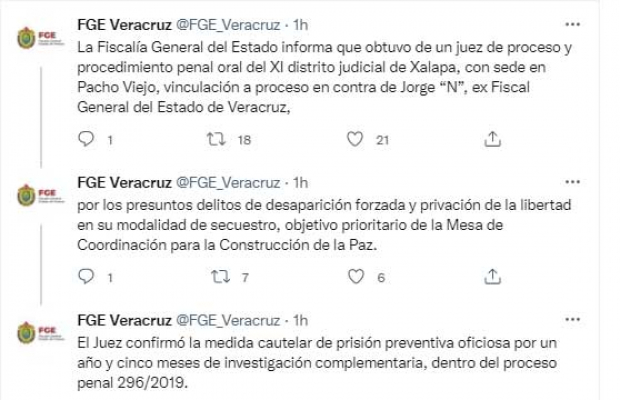 El mensaje en Twitter de la Fiscalía de Veracruz