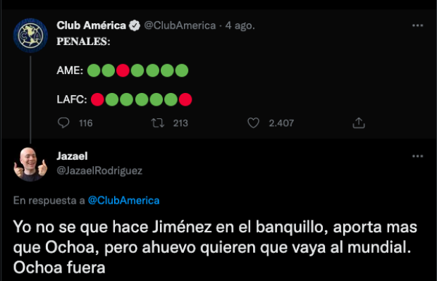 Afición del América pide a Óscar Jiménez como titular.
