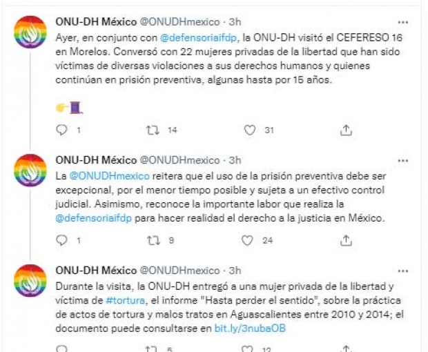 Los mensajes de ONU-DH México en Twitter