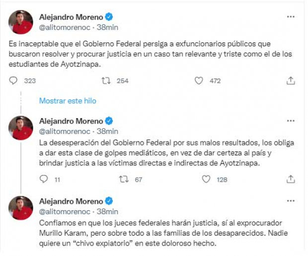 El mensaje de Alejandro Moreno tras la detención de Jesús Murillo Karam