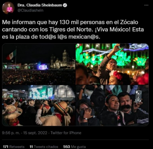 "Esta es la plaza de tod@s l@s mexican@s", dijo la mandataria capitalina en redes sociales.