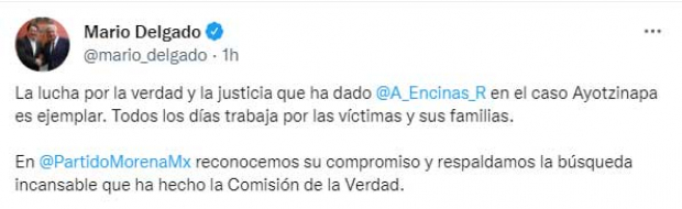 El mensaje en Twitter de Mario Delgado, en apoyo a Alejandro Encinas
