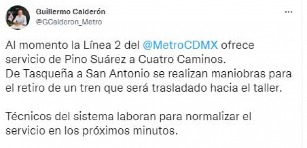 Metro de CDMX suspende servicio en L2; retiran tren para revisión