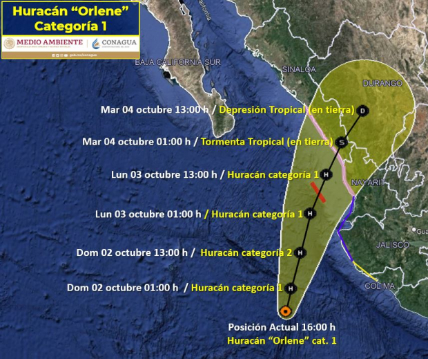 "Orlene" se mantiene como huracán categoría 1