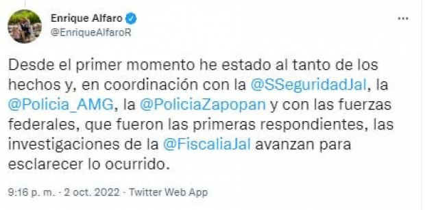 Enrique Alfaro sobre enfrentamiento en Zapopan.