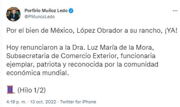 El mensaje de Porfirio Muñoz Ledo en Twitter