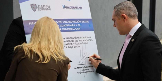 La presidenta municipal de Huixquilucan, Romina Contreras Carrasco, y el alcalde de Cuajimalpa, Adrián Rubalcava Suárez, firmaron un convenio de colaboración.