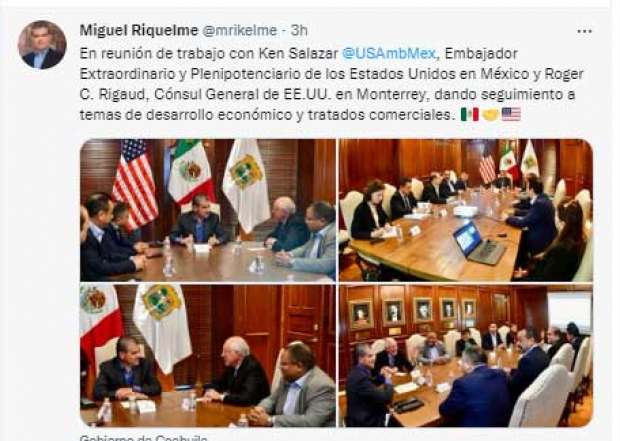 El mensaje de Miguel Riquelme en Twitter, tras la reunión con Ken Salazar